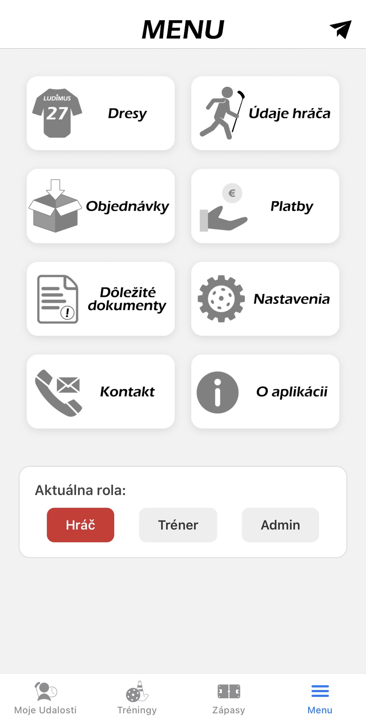 Mockup Ludimus aplikácie – platby členov